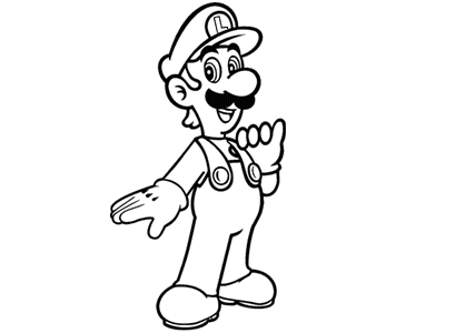 Drawing of the character Luigi from Super Mario Bros to color. Luigi is Mario's brother.