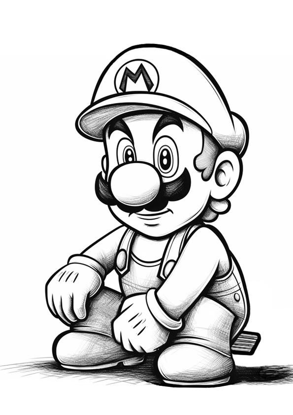 Original drawing of Super Mario resting. Super Mario portrait.