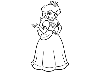Drawing of the character of Princess Peach from Super Mario Bros to color.