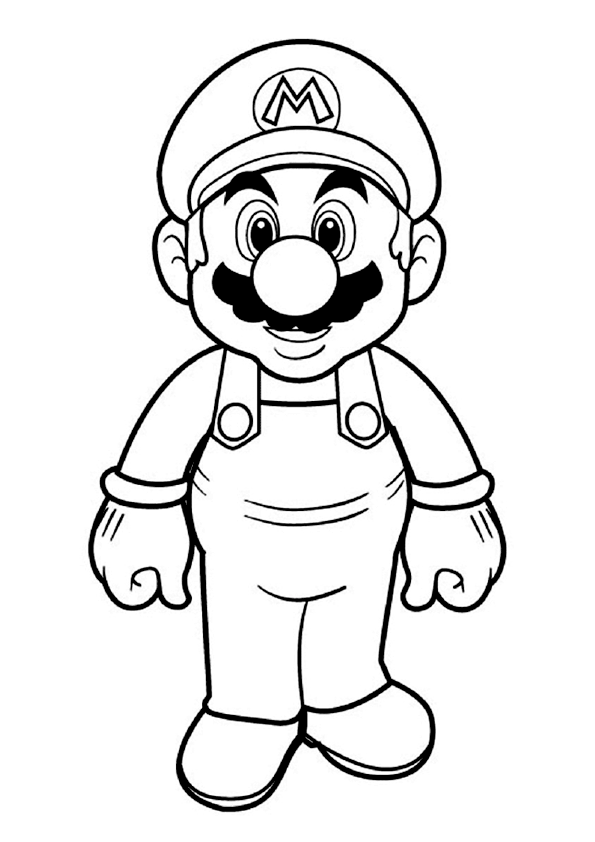 Super Mario coloring page. Super Mario Bros movie main character. Drawing of Mario the plumber to print and color
