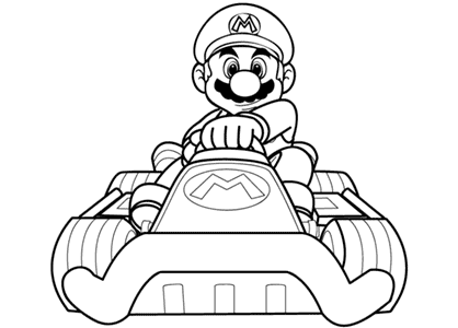 Coloring page of Super Mario Kart.