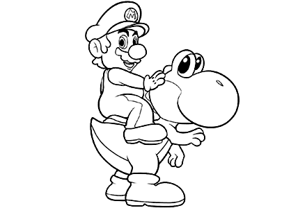 Coloring page of Super Mario riding Yoshi