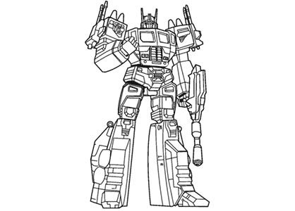 Drawing of Optimus Prime with a weapon for coloring.