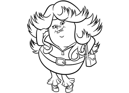 Coloring page of the character Bridget Lady Glitter from Trolls movies