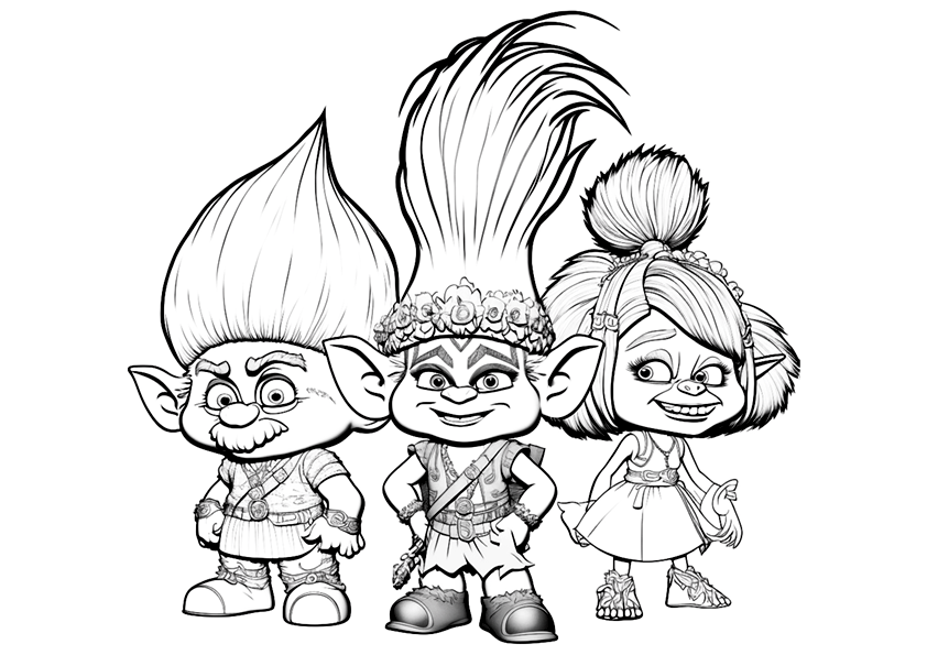 Family of trolls coloring page