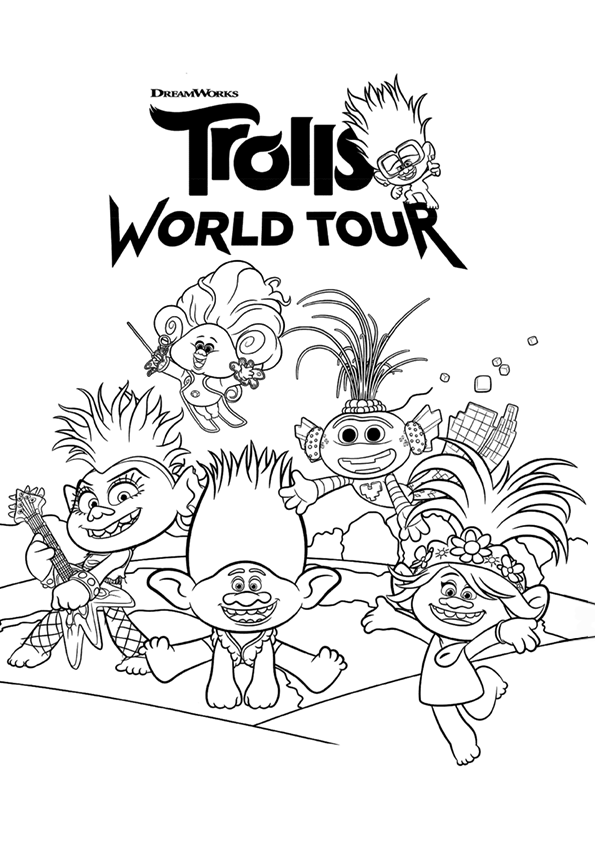 Coloring page from the DreamWorks Animation movie Trolls World Tour or Trolls 2
