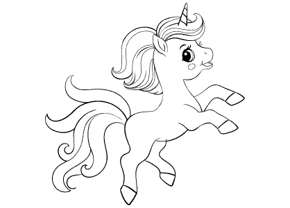 A baby unicorn jumping coloring page.