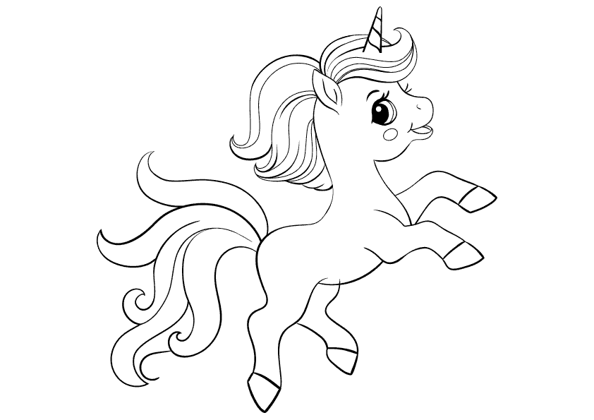 A baby unicorn jumping coloring page