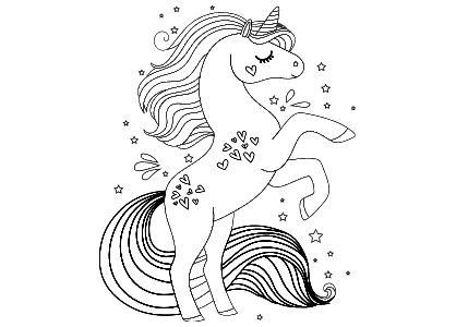 A rampant unicorn coloring page