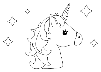 Head of a magical unicorn coloring page