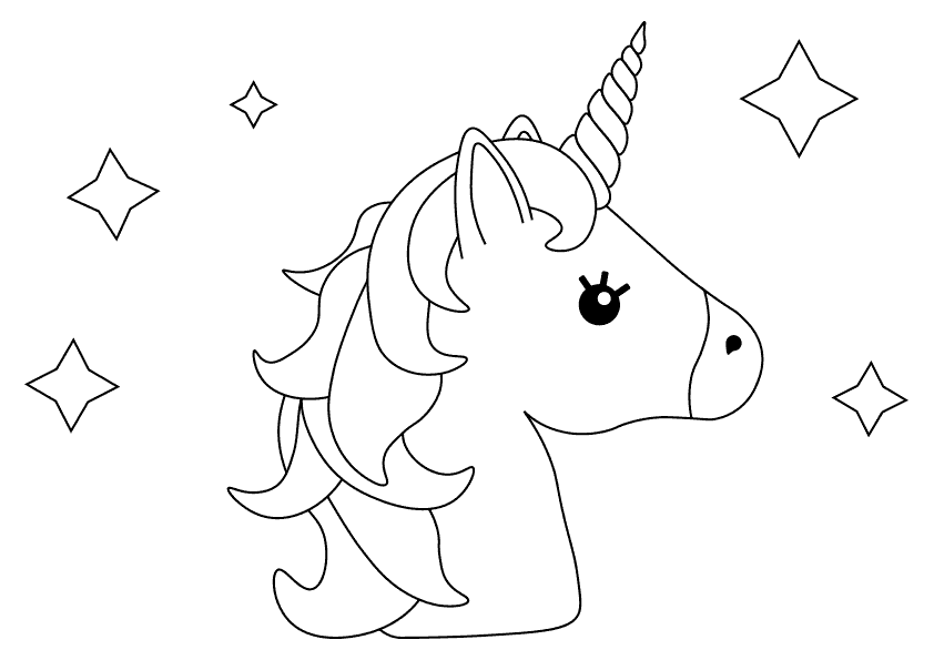 Head of magical unicorn coloring page