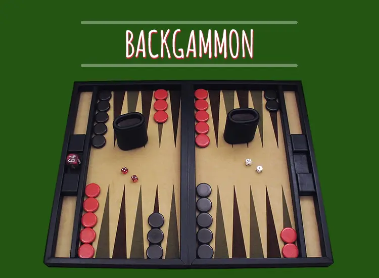 Tablero con las fichas del juego Backgammon