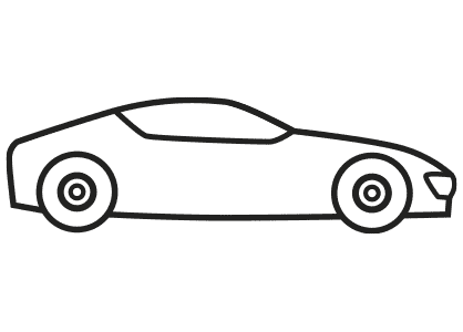 Dibujo fácil y sencillo de un coche deportivo. Tiene una silueta muy simple que puedes seguir para aprender a dibujar.