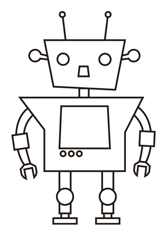 Dibujo muy fácil para colorear un robot infantil. Dibujo para imprimir de un robot sencillo. Dibujo sencillo de un robot para descargar. Dibujo simple para aprender a dibujar un robot.
