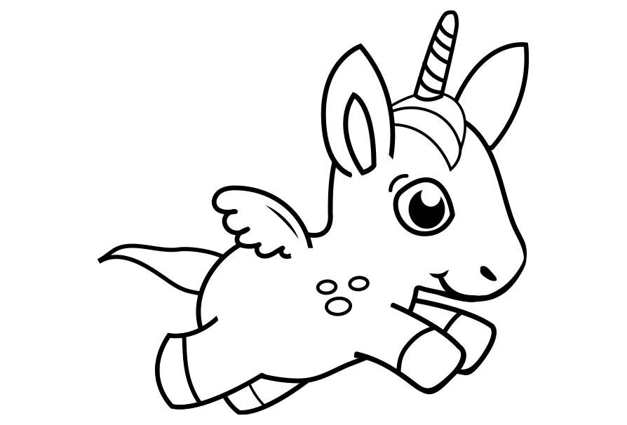 Dibujo muy fácil para colorear un unicornio infantil. Dibujo para imprimir de un unicornio sencillo. Dibujo sencillo para descargar de un unicornio. Dibujo simple para aprender a dibujar un unicornio mágico.